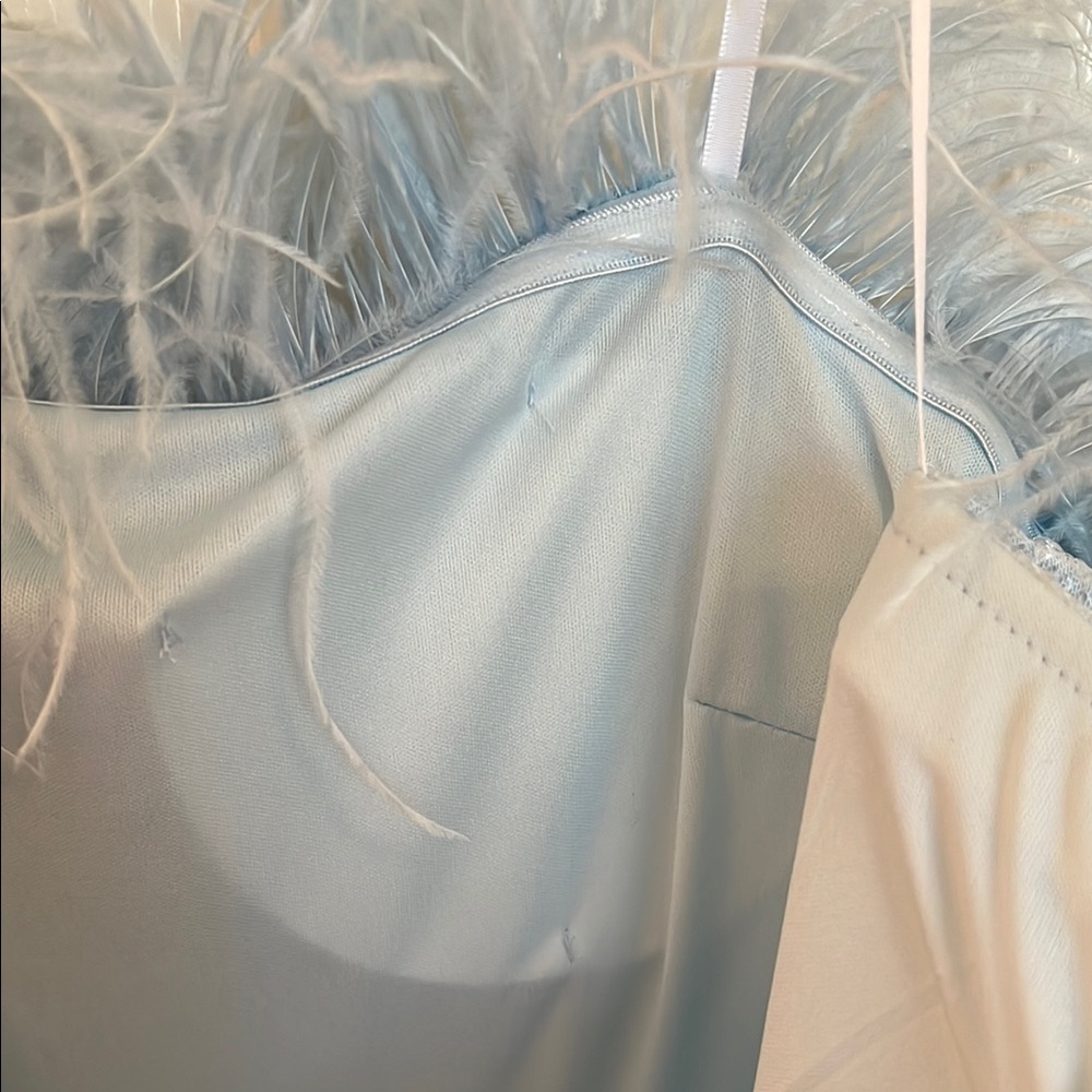 NWT B. Darlin Blue Sequin Feather Cocktail Dress - Picture 9 of 11